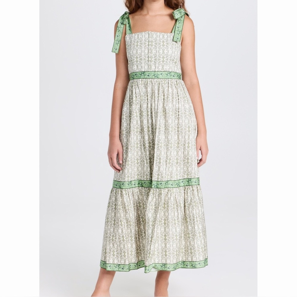 Alice + Olivia Breslin Corset Midi Dress Green Republic Geo Floral Print 8